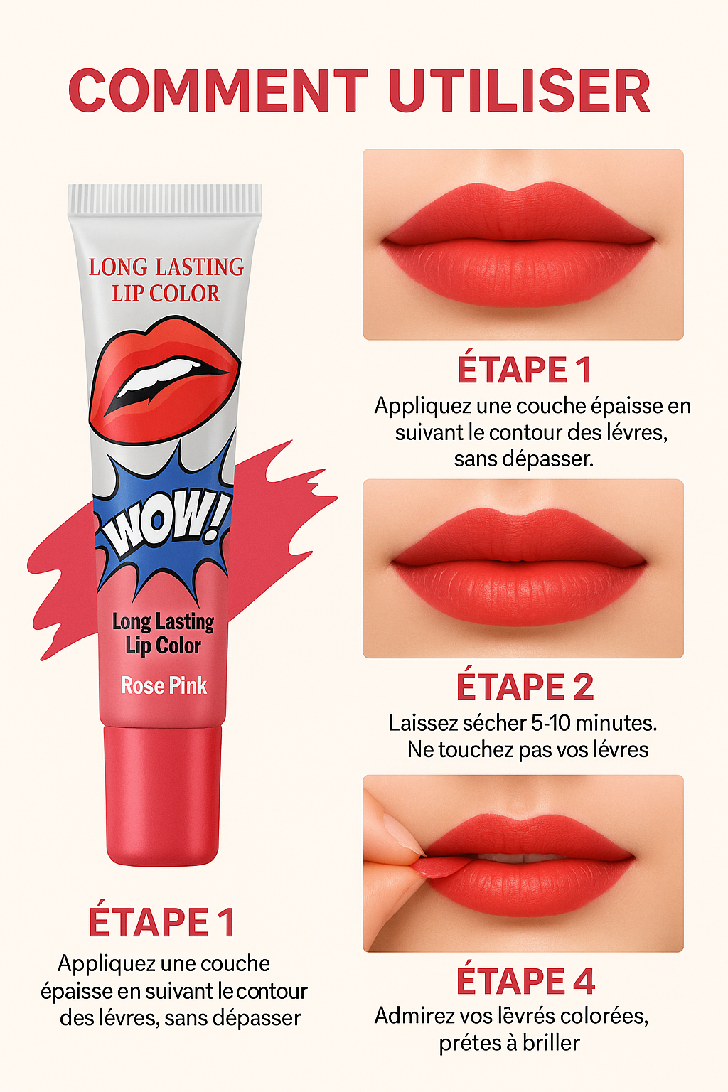 Kit de 6 Teintures à Lèvres Peel‑Off – Tatouage Imperméable, Couleurs Vibrantes et Longue Tenue